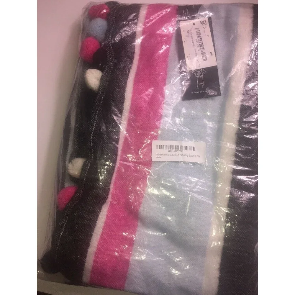 Inc International Concepts Striped Pom Pom Wrap & Scarf